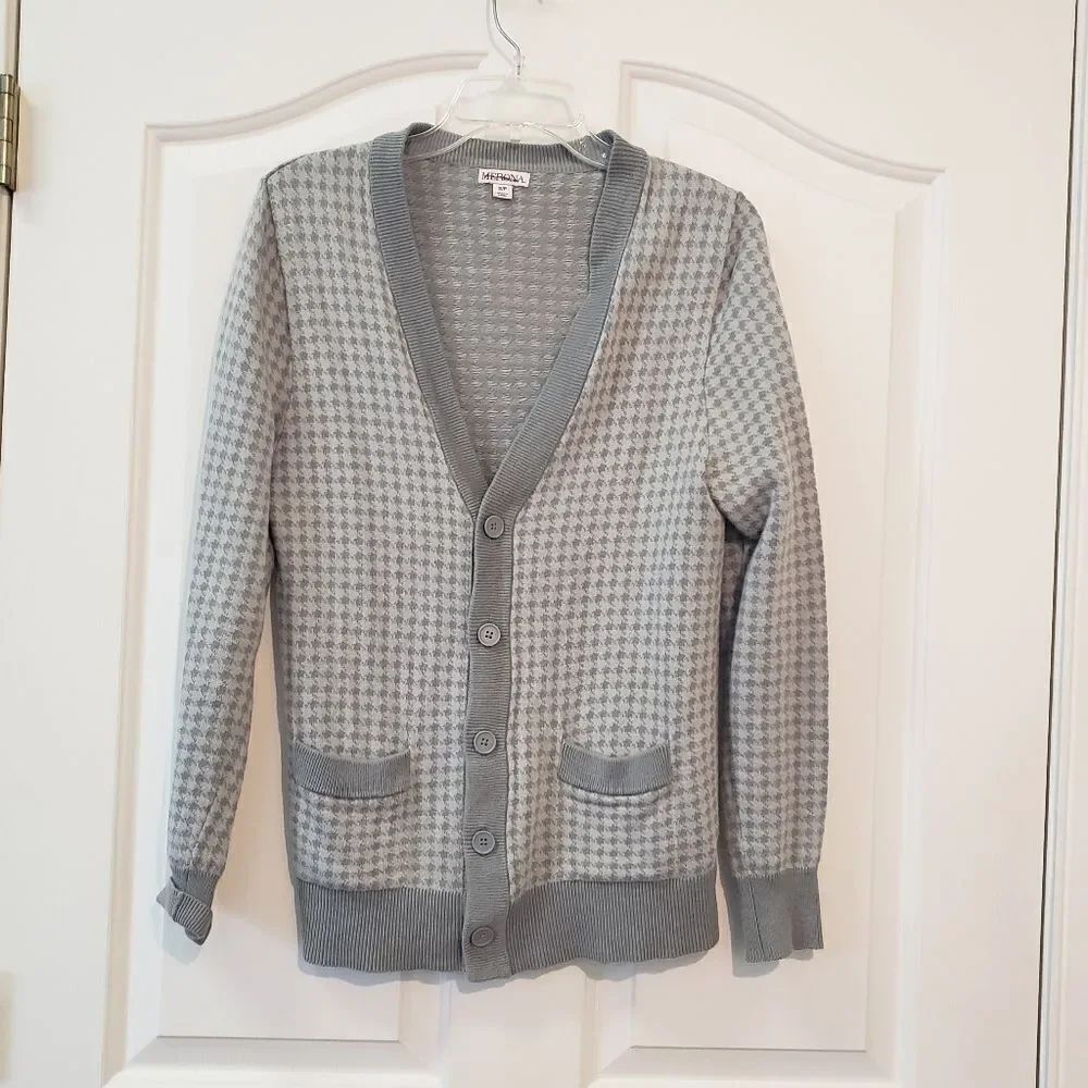Gray Houndstooth Cardigan Sweater
